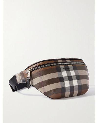 Burberry Logo-embossed Checked Leather Belt Bag - Brown