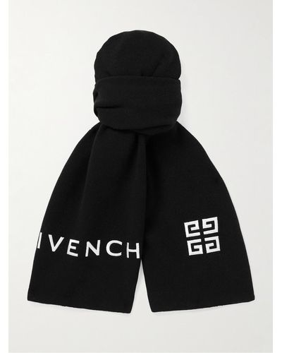 Givenchy Logo-embroidered Wool And Cashmere-blend Scarf - Black