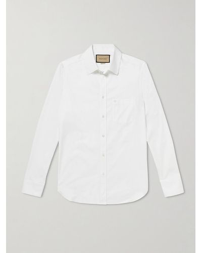 Gucci Slim-Fit Logo-Embroidered Cotton Oxford Shirt - Weiß