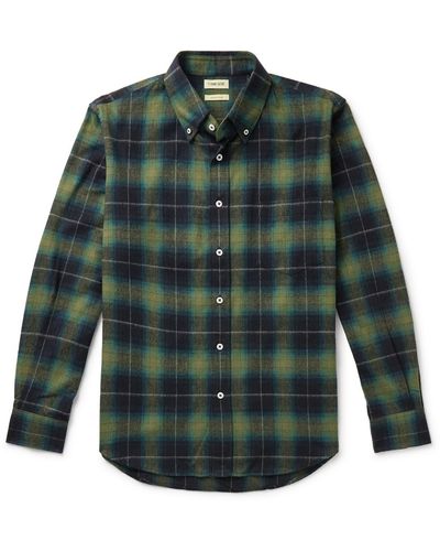 De Bonne Facture Button-down Collar Checked Cotton-flannel Shirt - Green