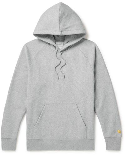 Carhartt Chase Logo-embroidered Cotton-blend Jersey Hoodie - Gray