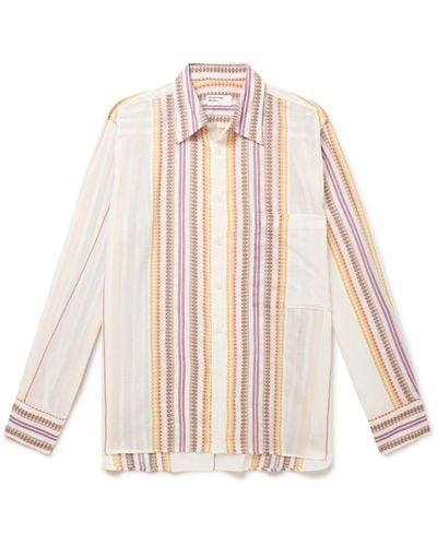 Universal Works Striped Cotton-jacquard Shirt - Pink