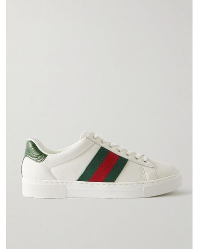 Gucci Ace Webbing-trimmed Leather Trainers - White