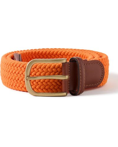 Anderson & Sheppard 3.5cm Leather-trimmed Woven Elastic Belt - Orange