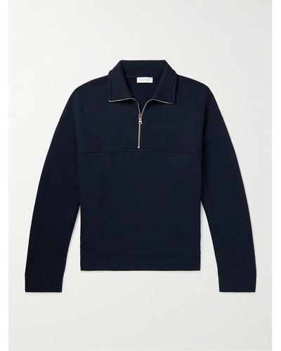 NINETY PERCENT Organic Cotton-jersey Half-zip Sweatshirt - Blue