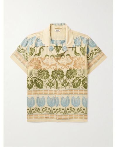 Bode Camp-collar Embroidered Cotton-gauze Shirt - Metallic