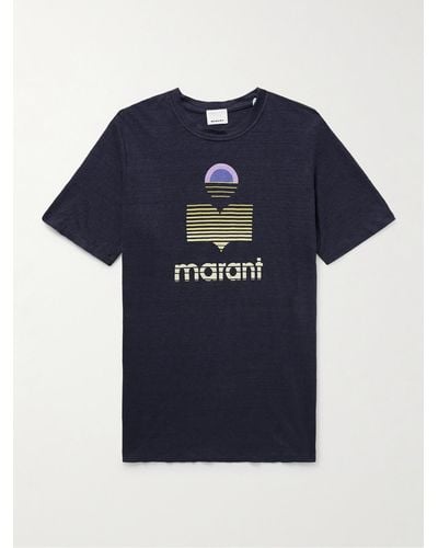 Isabel Marant Karman Logo-print Linen-jersey T-shirt - Blue