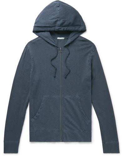 James Perse Loopback Supima Cotton-jersey Zip-up Hoodie - Blue
