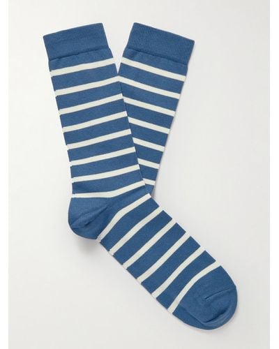 Sunspel Striped Stretch Cotton-blend Socks - Blue