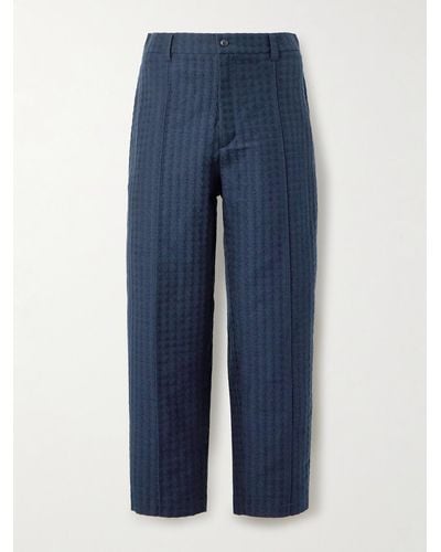 Blue Blue Japan Straight-leg Cotton-blend Jacquard Suit Trousers - Blue