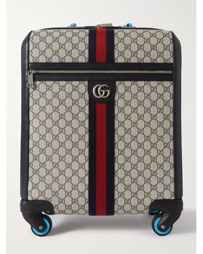 Gucci Savoy Leather-trimmed Striped Monogrammed Coated-canvas Trolley Suitcase - Black