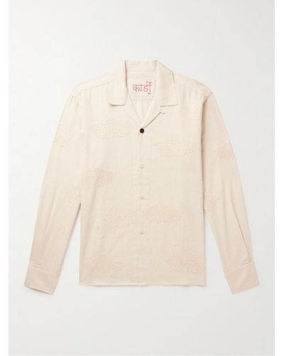 Kardo Ronen Convertible-collar Embroidered Cotton-canvas Shirt - Natural
