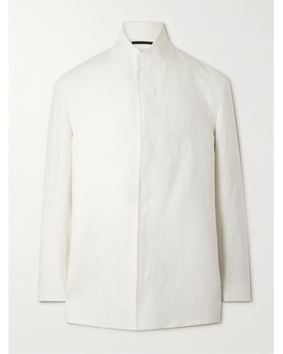 Zegna Mandarin-collar Unstructrured Linen Blazer - White