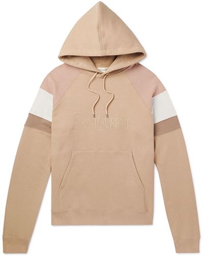 Saint Laurent embroidered-logo long-sleeve hoodie - Blue