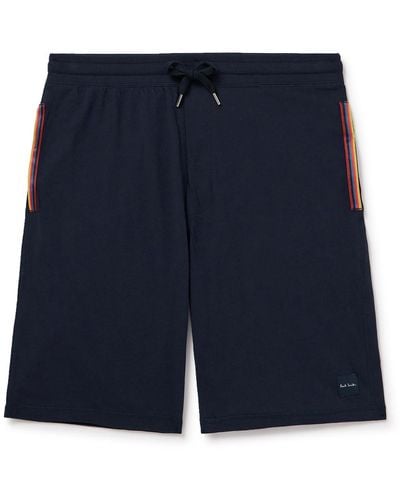 Paul Smith Straight-leg Grosgrain-trimmed Cotton-jersey Drawstring Shorts - Blue