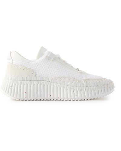 Chloé Nama Embroidered Suede And Recycled-mesh Sneakers - White