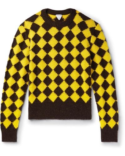 Bottega Veneta Logo-appliquéd Argyle Intarsia Wool Sweater - Yellow