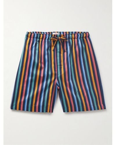 Derek Rose Wellington 56 Striped Cotton-satin Drawstring Pyjama Shorts - Blue