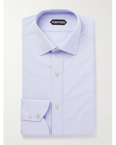 Tom Ford Hemd aus Baumwollpopeline mit Cutaway-Kragen - Blau