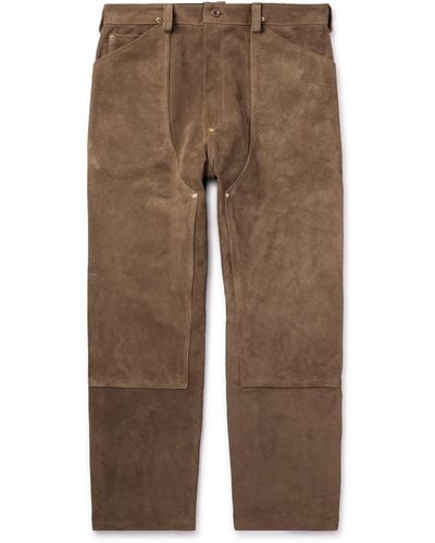 4SDESIGNS Throwing Fits Utility Straight-leg Leather-corduroy Pants - Brown