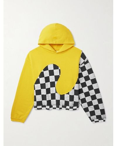 ERL Panelled Checkerboard Cotton-jersey Hoodie - Yellow