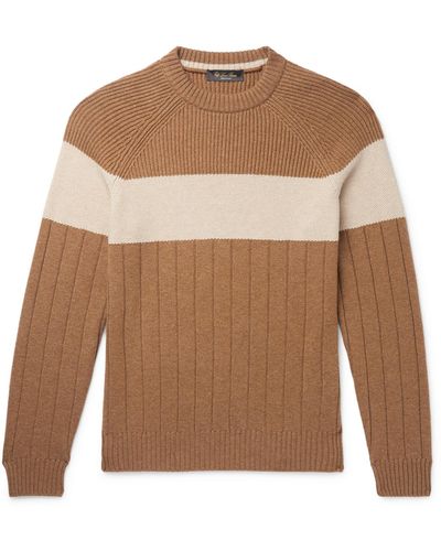 Loro Piana Slim-fit Striped Ribbed Cashmere Sweater - Brown