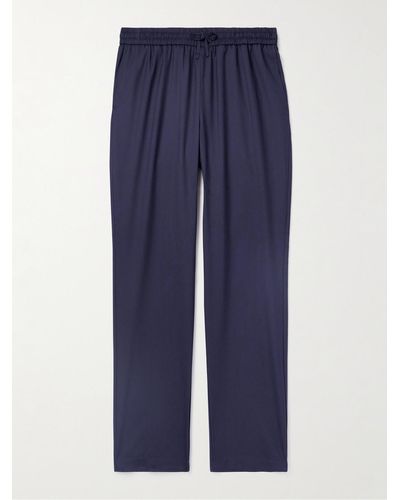 De Bonne Facture Straight-leg Virgin Wool-blend Drawstring Trousers - Blue