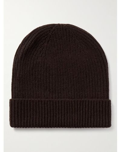 Anderson & Sheppard Ribbed Cashmere Beanie - Black
