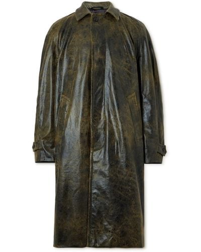 4SDESIGNS Distressed Faux Leather Trench Coat - Gray