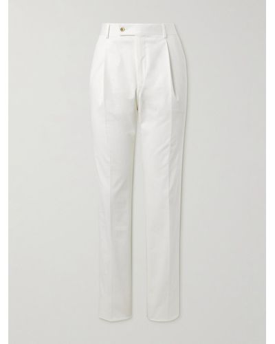 Caruso Straight-leg Pleated Cotton-blend Pants - White