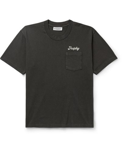 CHERRY LA Trophy Logo-print Garment-dyed Cotton-jersey T-shirt - Black