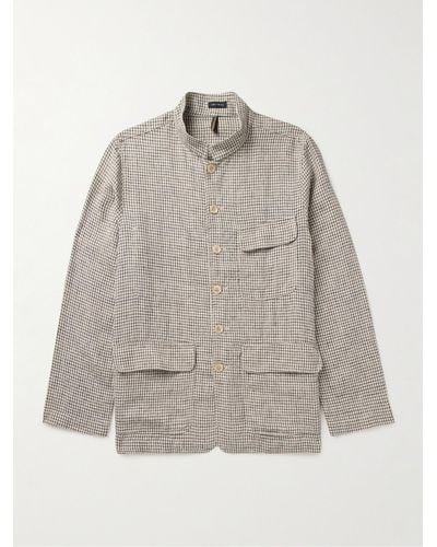 Drake's Mandarin-collar Checked Linen Shirt Jacket - Grey
