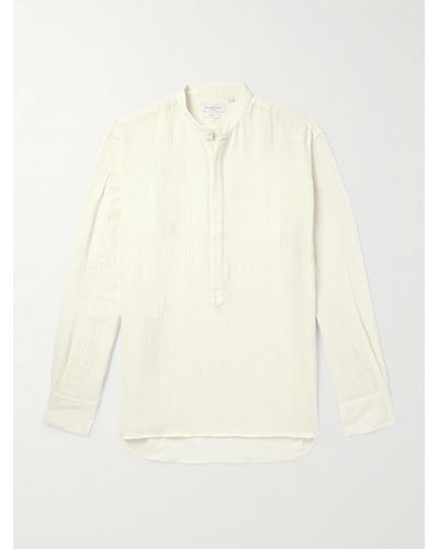 Richard James Grandad-collar Cotton-seersucker Half-placket Shirt - Natural