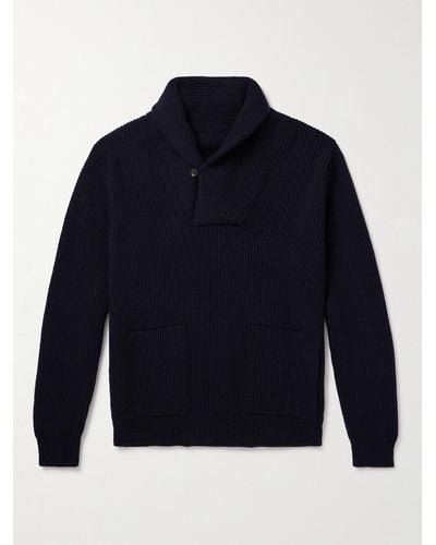 Anderson & Sheppard Shawl-collar Ribbed Cashmere Jumper - Blue