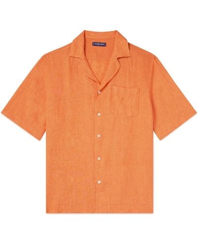 Frescobol Carioca Angelo Camp-collar Linen Shirt - Orange