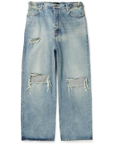 Balenciaga Wide-leg Distressed Jeans - Blue