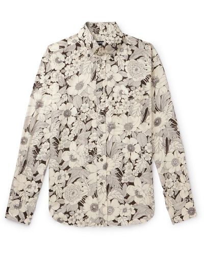Tom Ford Button-down Collar Floral-print Lyocell Shirt - White