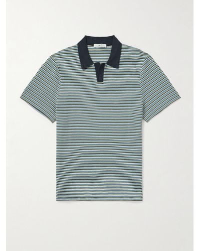 MR P. Johny Striped Pointelle-knit Organic Cotton Polo Shirt - Blue