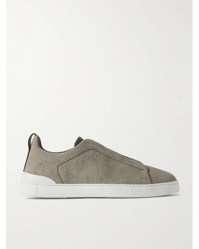 Zegna Triple Stitchtm Leather-trimmed Canvas Trainers - Green
