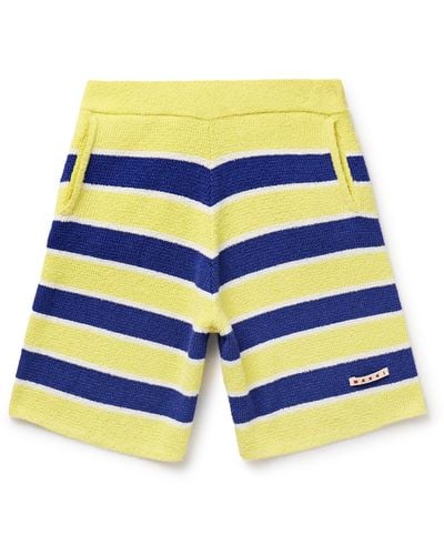Marni Straight-leg Logo-appliqued Striped Cotton-blend Terry Shorts - Yellow