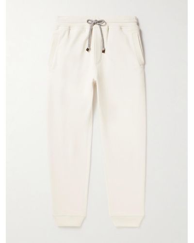 Brunello Cucinelli Tapered Brushed Cotton-jersey Joggers - Natural