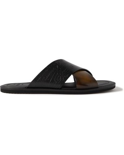 Berluti Sifnos Scritto Venezia Leather Sandals - Black