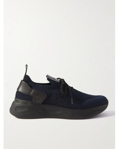 Berluti Shadow Venezia Leather-trimmed Stretch-knit Sneakers - Black