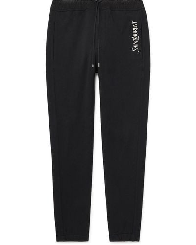 Saint Laurent Tapered Logo-embroidered Cotton-jersey Sweatpants - Black
