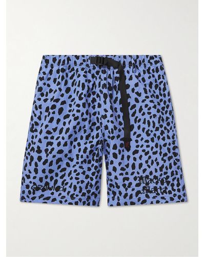 Wacko Maria Gramicci Straight-leg Belted Leopard-print Nylon Shorts - Blue