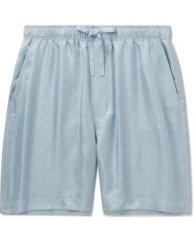 Loewe Anagram Straight-leg Silk-jacquard Drawstring Shorts - Blue