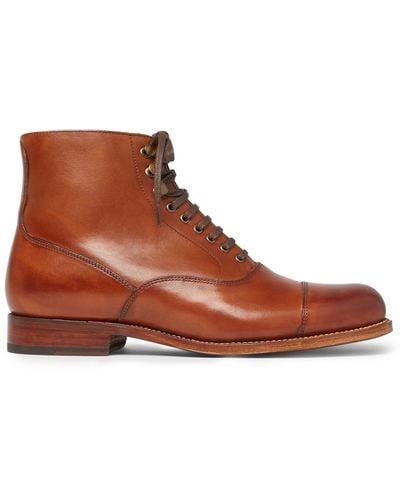 Grenson Leander Cap-toe Burnished-leather Boots - Brown