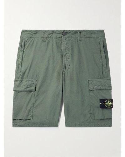 Stone Island Shorts cargo a gamba dritta in tela di misto cotone con logo applicato - Verde
