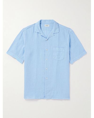 Hartford Camicia in lino con colletto convertibile Palm - Blu