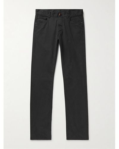 Canali Slim-fit Straight-leg Garment-dyed Cotton-blend Twill Trousers - Black
